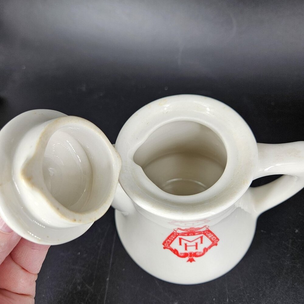 Vintage Scammell's Lamberton China White Teapot Pitcher White Red Hotelware - Picture 10 of 14